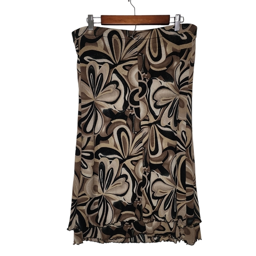 Vintage 90s Rapz Mesh Midi Skirt Brown Tan Abstract Retro Print Large - Picture 7 of 7